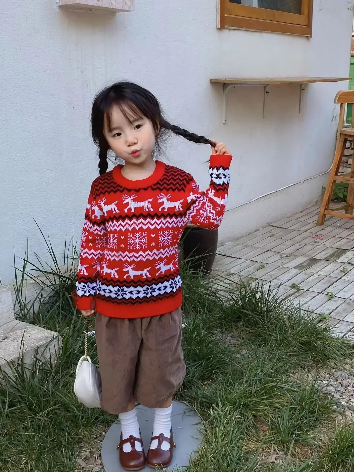 2025 Christmas Women Men Kids Matching Outfits Knit Sweater Jacquard Jumper Long Sleeve Pullover Female Warm Thick Top Xmas Look