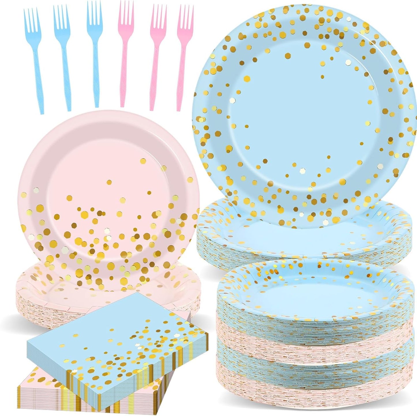 192PCS Gender Reveal Party Supplies Baby Shower Party Tableware Gender Reveal Plates and Napkins Plastic Forks Boys Girls Blue and Pink Paper Plates for Baby Shower Wedding Birthday 48 Guests