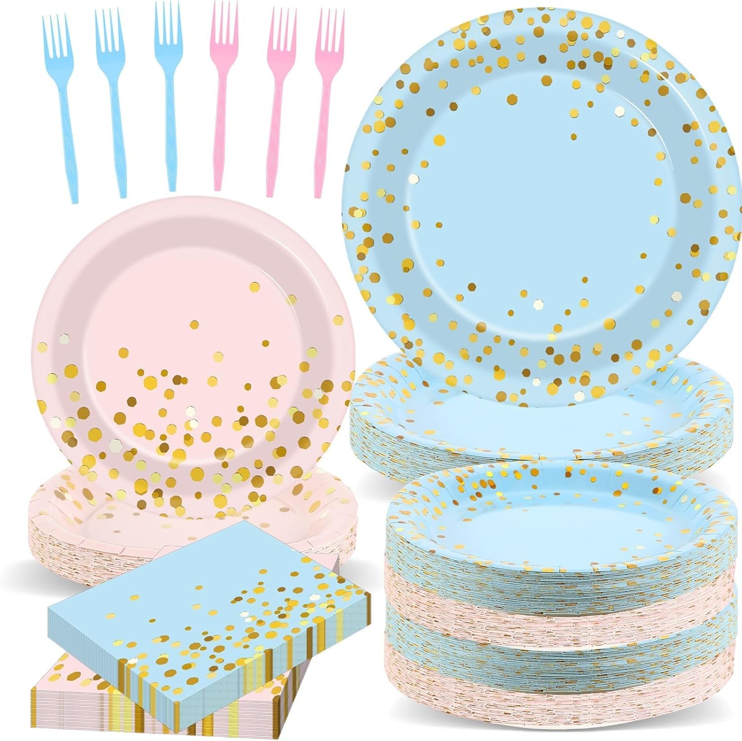 192PCS Gender Reveal Party Supplies Baby Shower Party Tableware Gender Reveal Plates and Napkins Plastic Forks Boys Girls Blue and Pink Paper Plates for Baby Shower Wedding Birthday 48 Guests