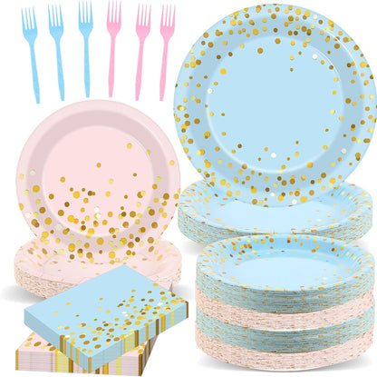 192PCS Gender Reveal Party Supplies Baby Shower Party Tableware Gender Reveal Plates and Napkins Plastic Forks Boys Girls Blue and Pink Paper Plates for Baby Shower Wedding Birthday 48 Guests