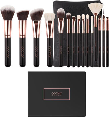 Makeup Brushes 15Pcs Professional Makeup Brush Set with Travel Bag Powder Foundation Concealers Eyeshadow Eyeliner Blending Lip Brush Tools Rose Gold Gift Choice