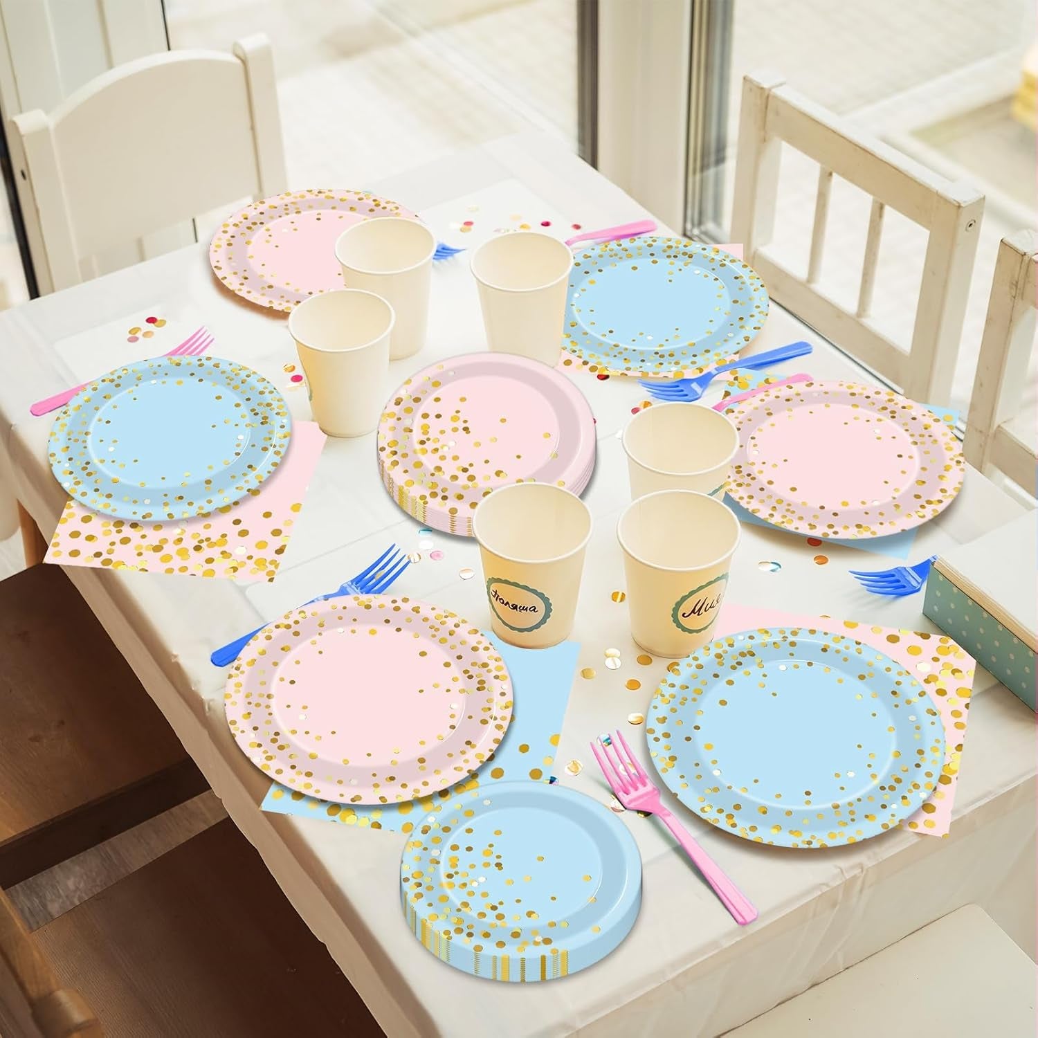 192PCS Gender Reveal Party Supplies Baby Shower Party Tableware Gender Reveal Plates and Napkins Plastic Forks Boys Girls Blue and Pink Paper Plates for Baby Shower Wedding Birthday 48 Guests