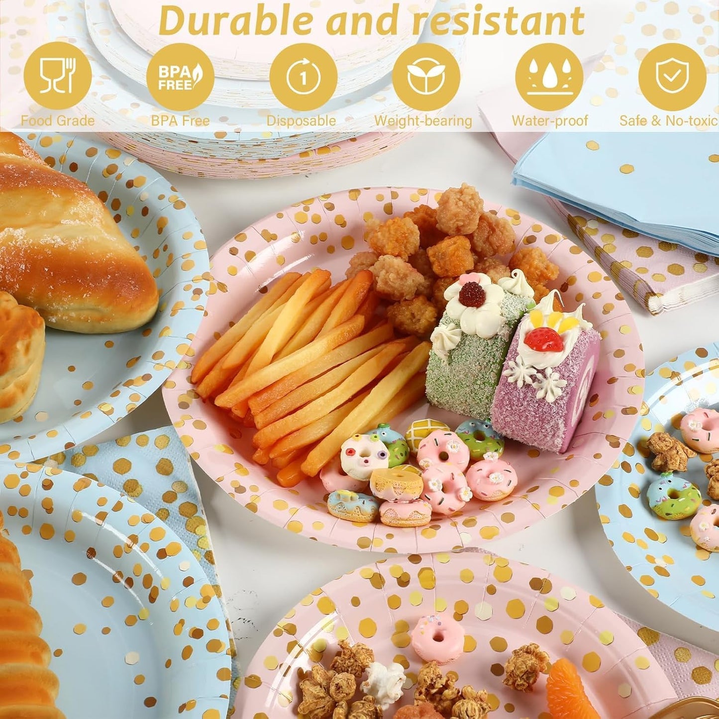 192PCS Gender Reveal Party Supplies Baby Shower Party Tableware Gender Reveal Plates and Napkins Plastic Forks Boys Girls Blue and Pink Paper Plates for Baby Shower Wedding Birthday 48 Guests